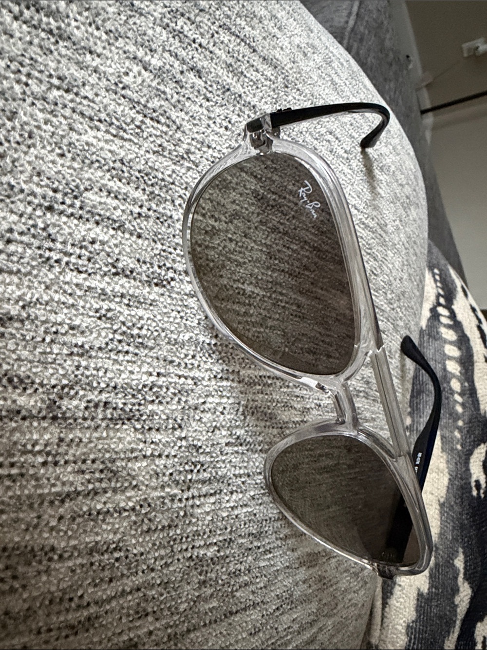 Ray-Ban Clear Frame Sunglasses with Gray Lenses and Black Temples